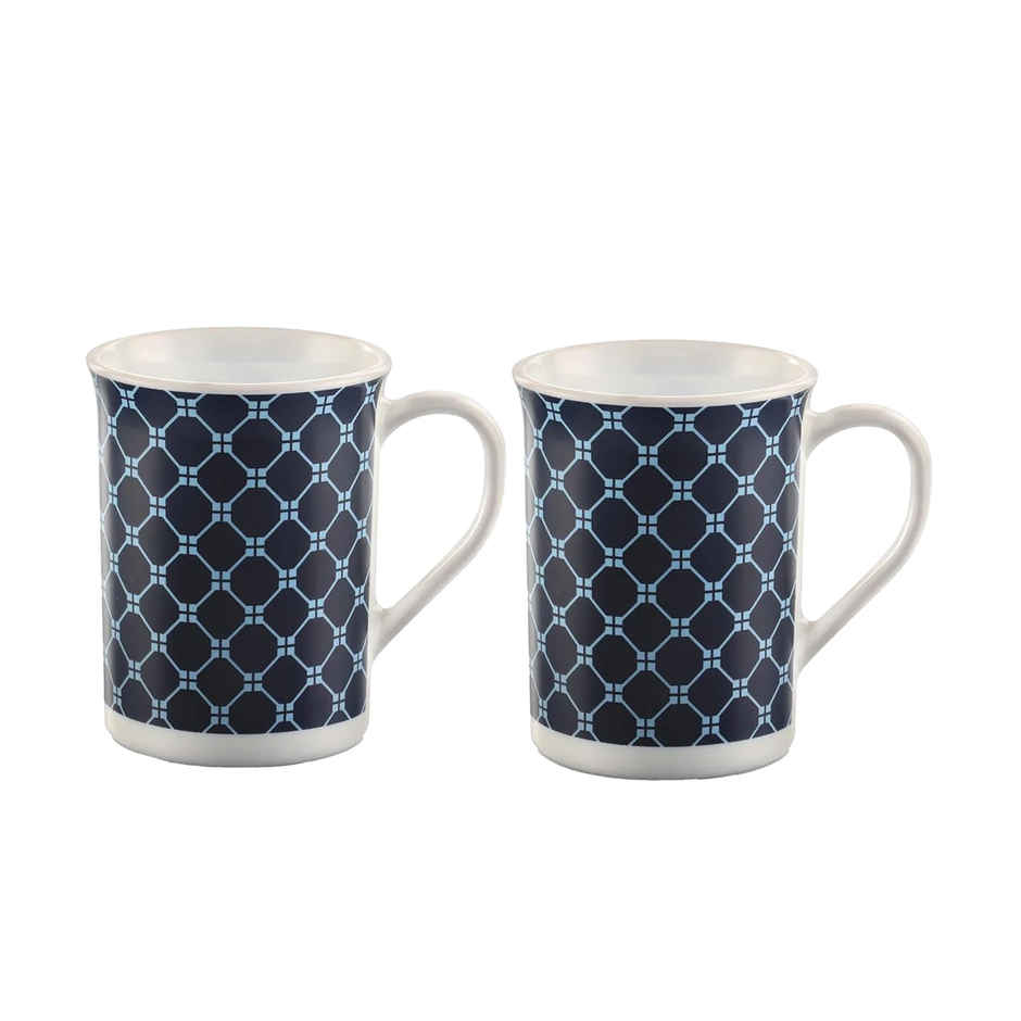 Larah By Borosil Kazak Blue Opalware Tea/Coffee Mugs, 350 Ml Each, Microwave & Dishwasher Safe | Set of 2