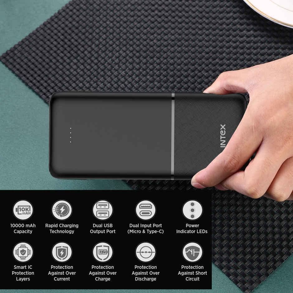 Intex 10000 mAh 12 W Power Bank (Smokey Black, Lithium Polymer)