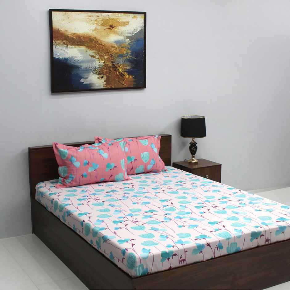 Bombay Dyeing Ivyrose 110 Tc 100% Cotton Queen Bedsheet With 2 Pillow Covers - Pink