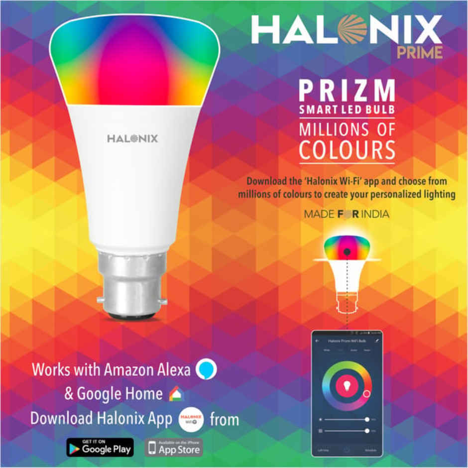 Halonix 12W Prizm Smart WiFi Million Color, Alexa And Google Compatible Led Bulb | B22 Base Holder