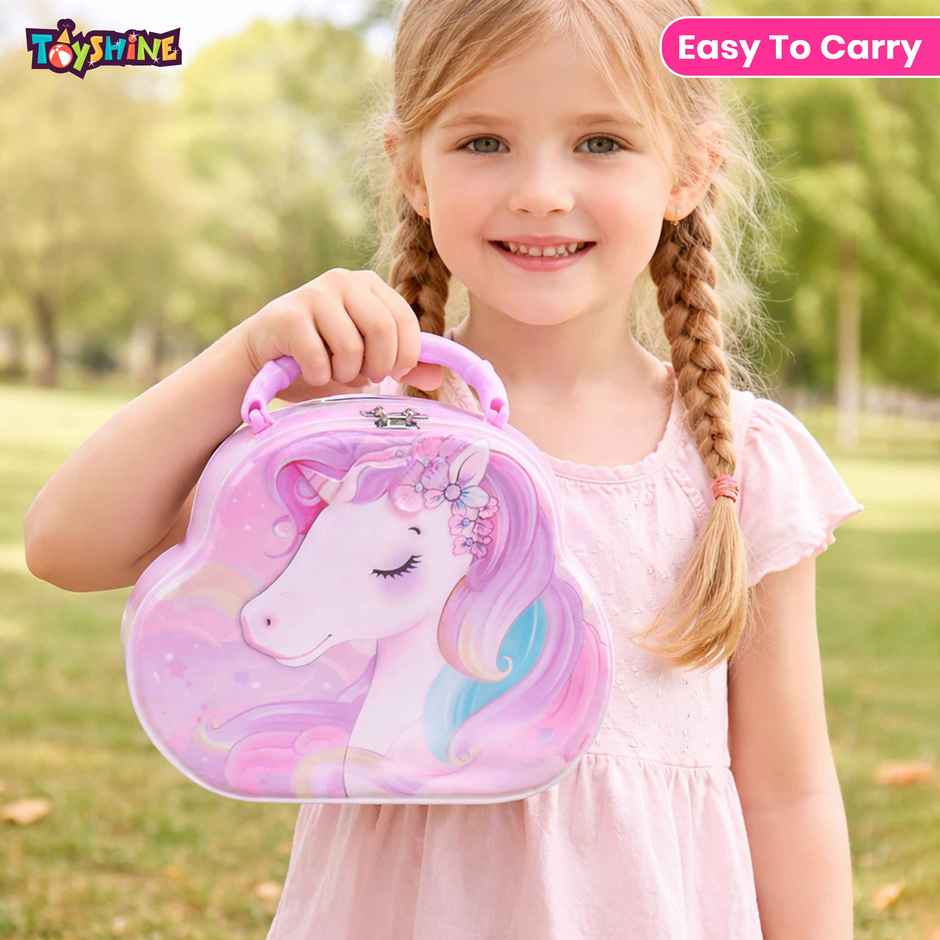 Toyshine Unicorn Metal Piggy Bank Lock and Key Kids Savings Box | Purple