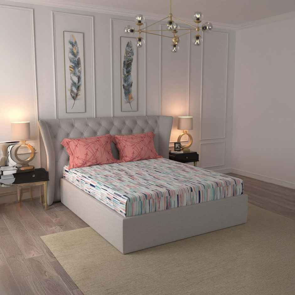 Urban Space Double 144 TC 100% Cotton Bedsheet | With 2 Pillow Covers | Stripes Pink | 96 x 89 in