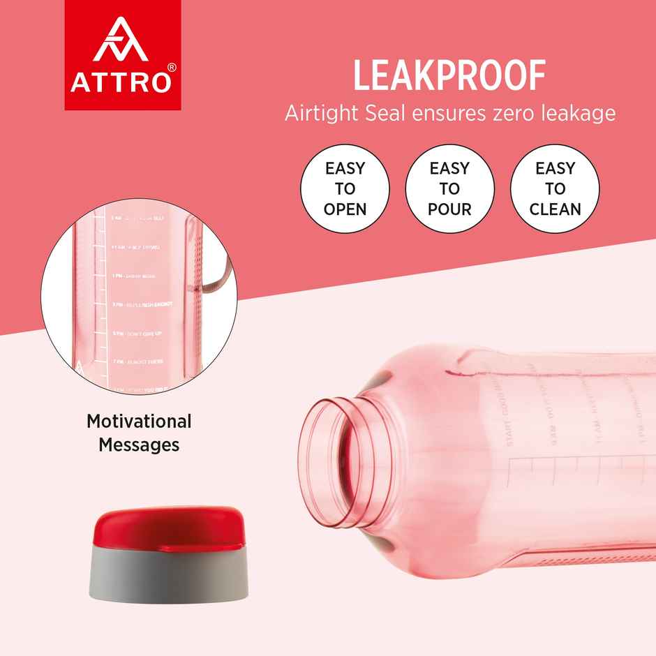 Attro Ultra Pro Motivational 2 L Water Bottle | BPA-free | Leak | Proof | Nylon Strap | Red