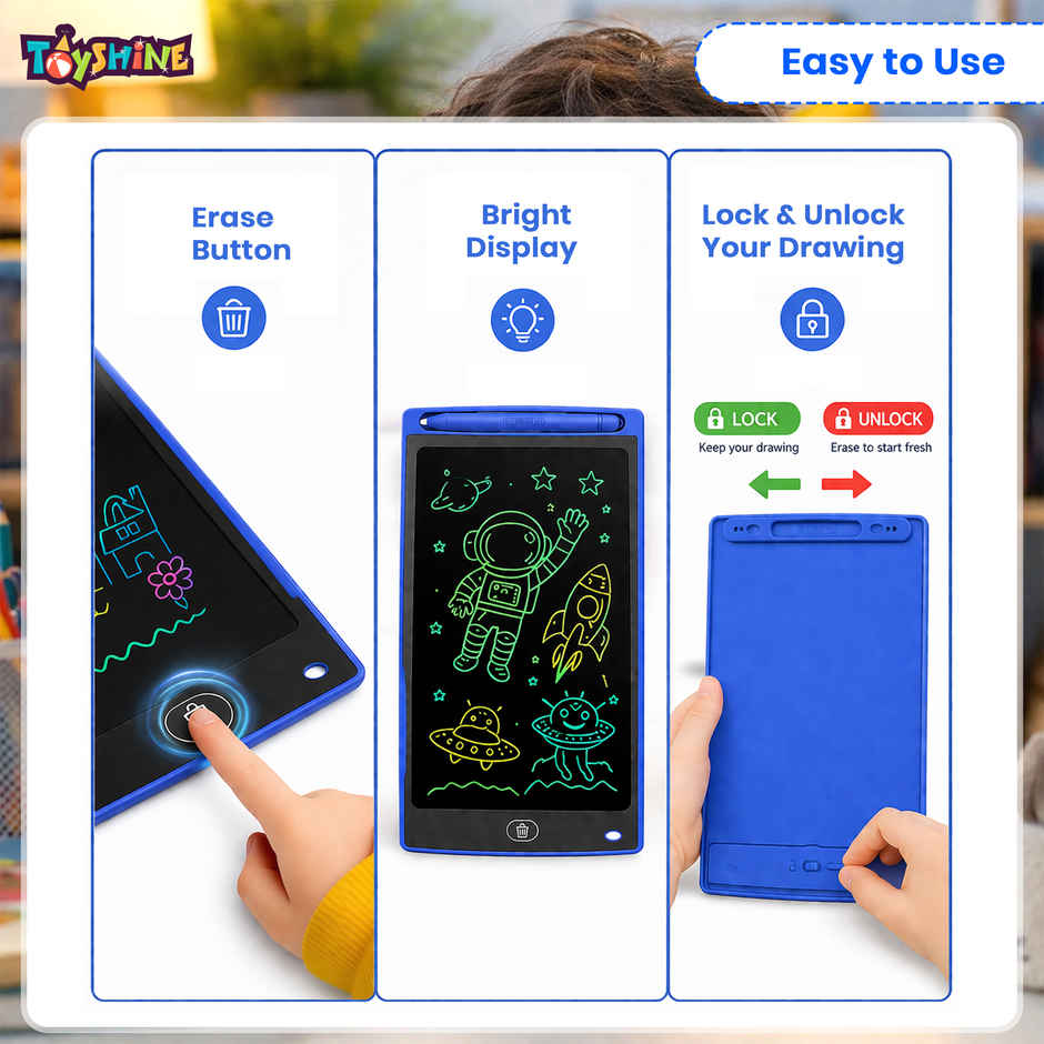 Toyshine Pack of 12 Lcd Writing Tablets | 8.5 Inch - Colorful Erasable Pads for Kids