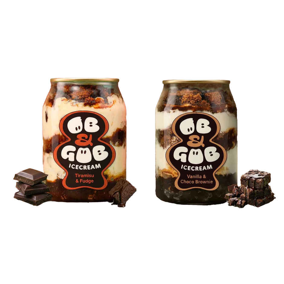 Ob & Gob Tiramisu & Fudge Ice Cream Sundae (200ml) & Ob & Gob Vanilla & Choco Brownie Ice Cream Sundae (200ml) Combo