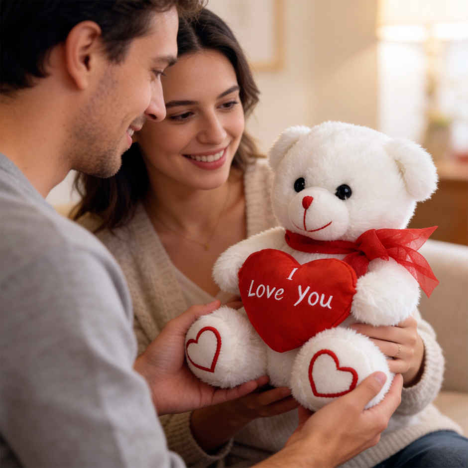 Webby Plush Teddy Bear with Heart | 22 cm | Beige