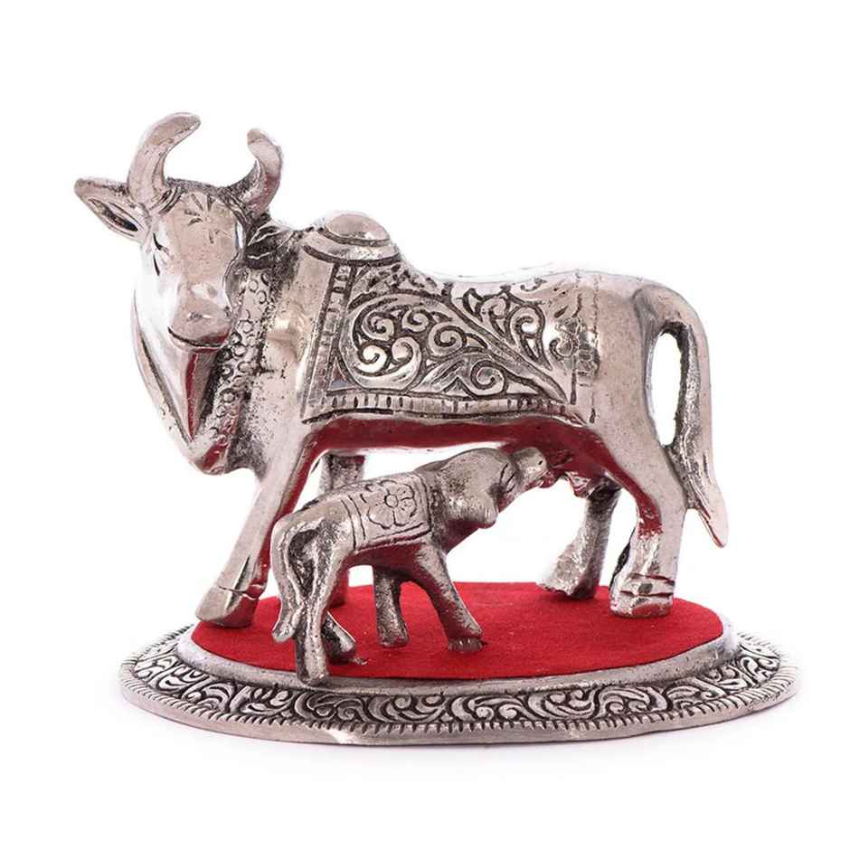 eCraftIndia White Metal Cow and Calf