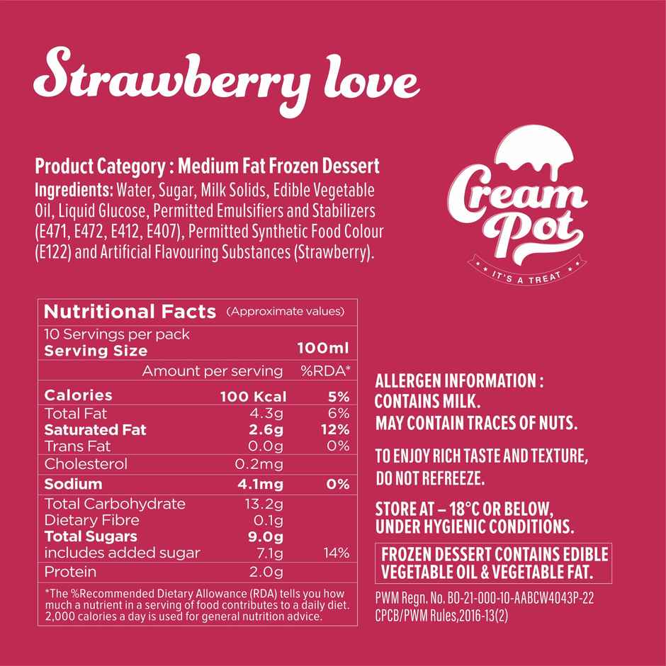Cream Pot Strawberry Tub | Frozen Dessert Tub