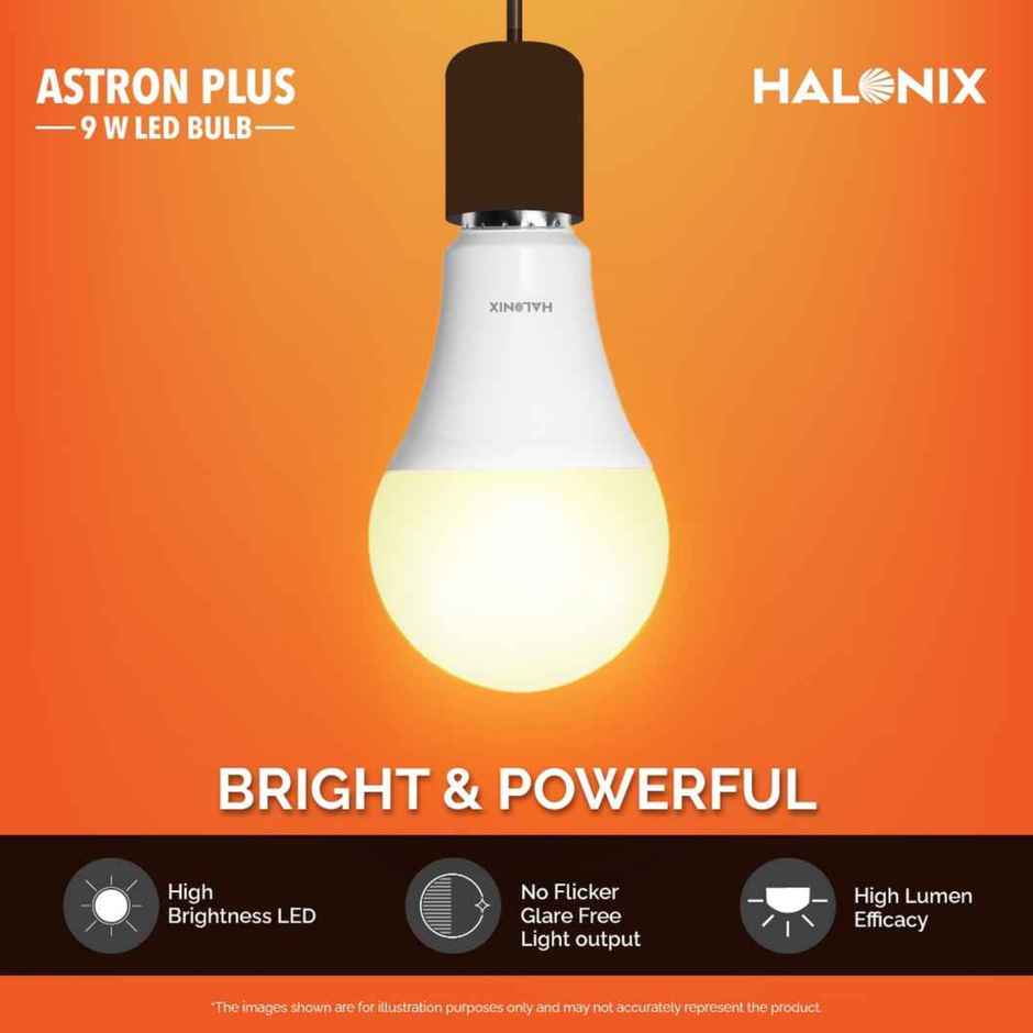 Halonix 9W Screw Type, Warm White Yellow Led Bulb | E27 Base Holder