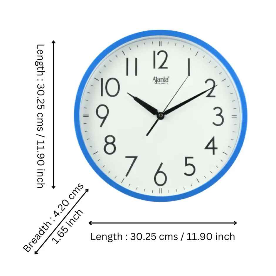 Ajanta Analog 30 cm x 30 cm Wall Clock | Blue | With Glass | Standard