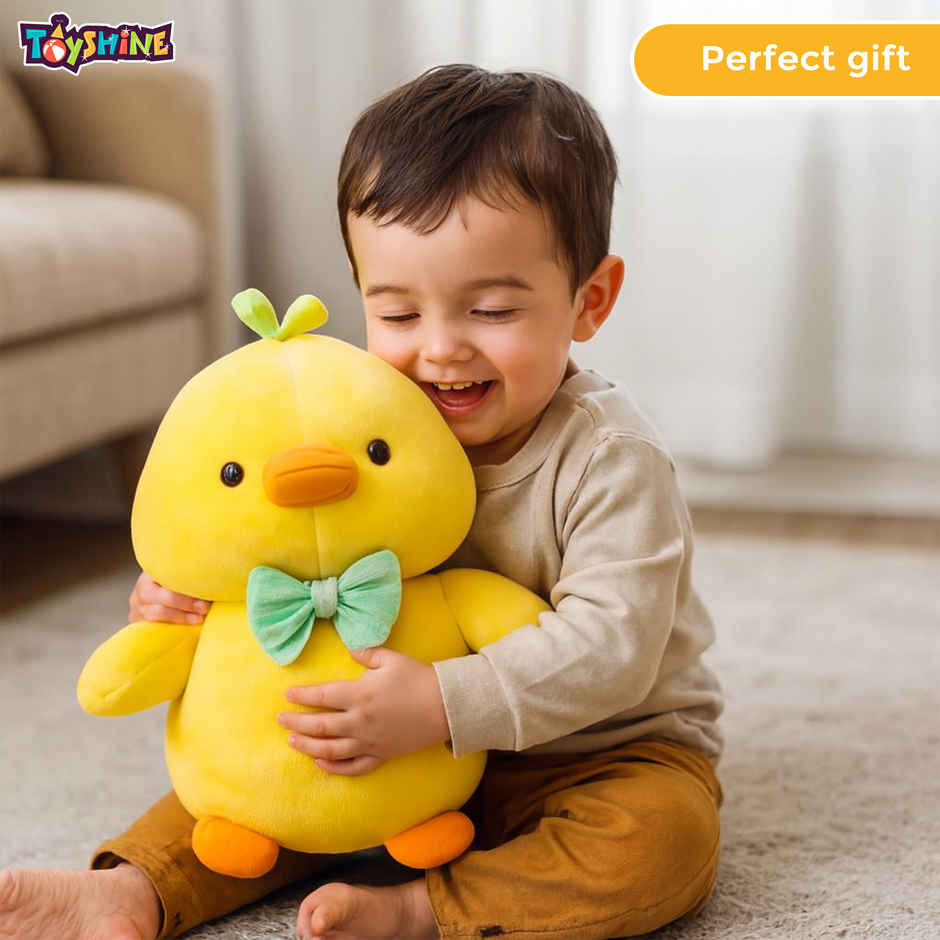 Spanker Chick Soft Toy Cute Yellow Plush Bird with Green Bow - 23 cm