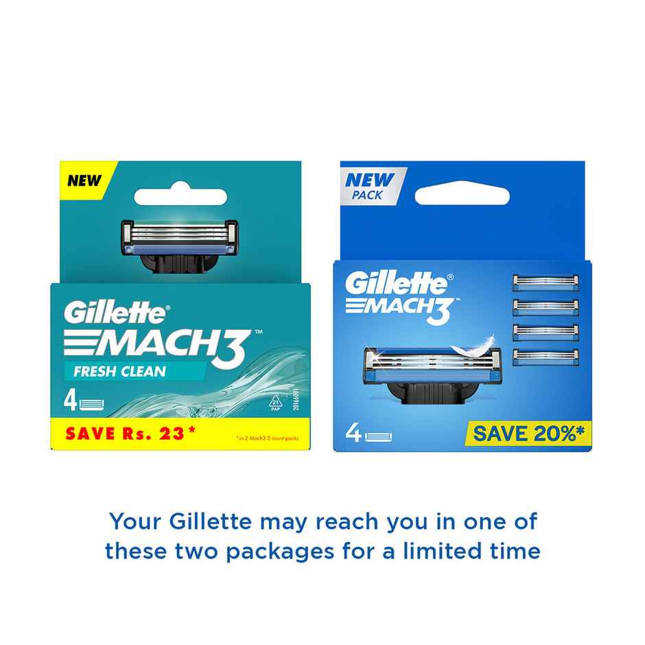 Gillette Mach 3 Mens Shaving Razor Blades For Men (4 Cartridges)