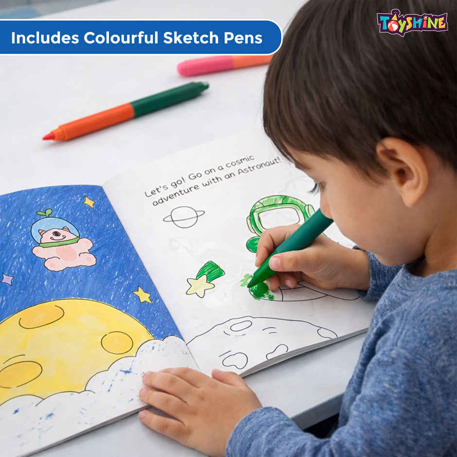Toyshine Kids Art Doodle Colouring Book with Double Sided Sketch Pens Space