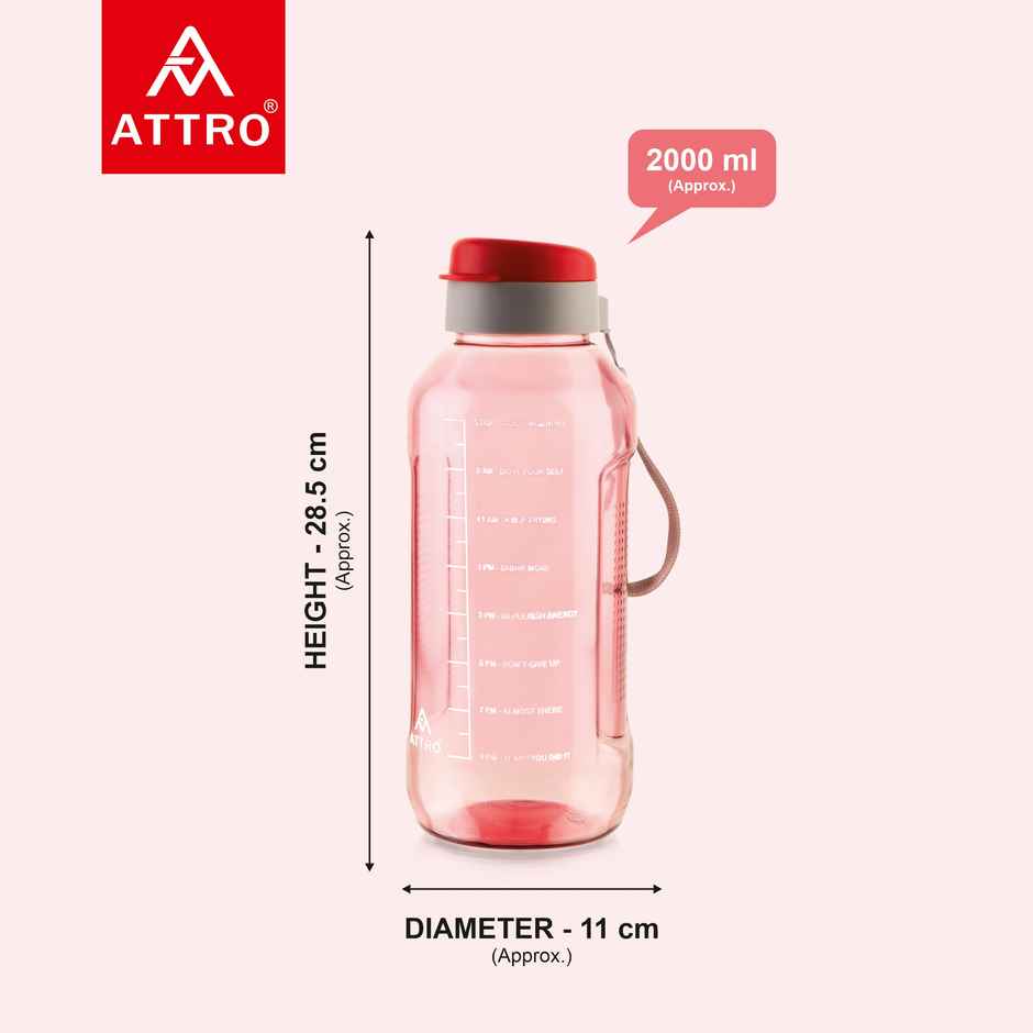 Attro Ultra Pro Motivational 2 L Water Bottle | BPA-free | Leak | Proof | Nylon Strap | Red