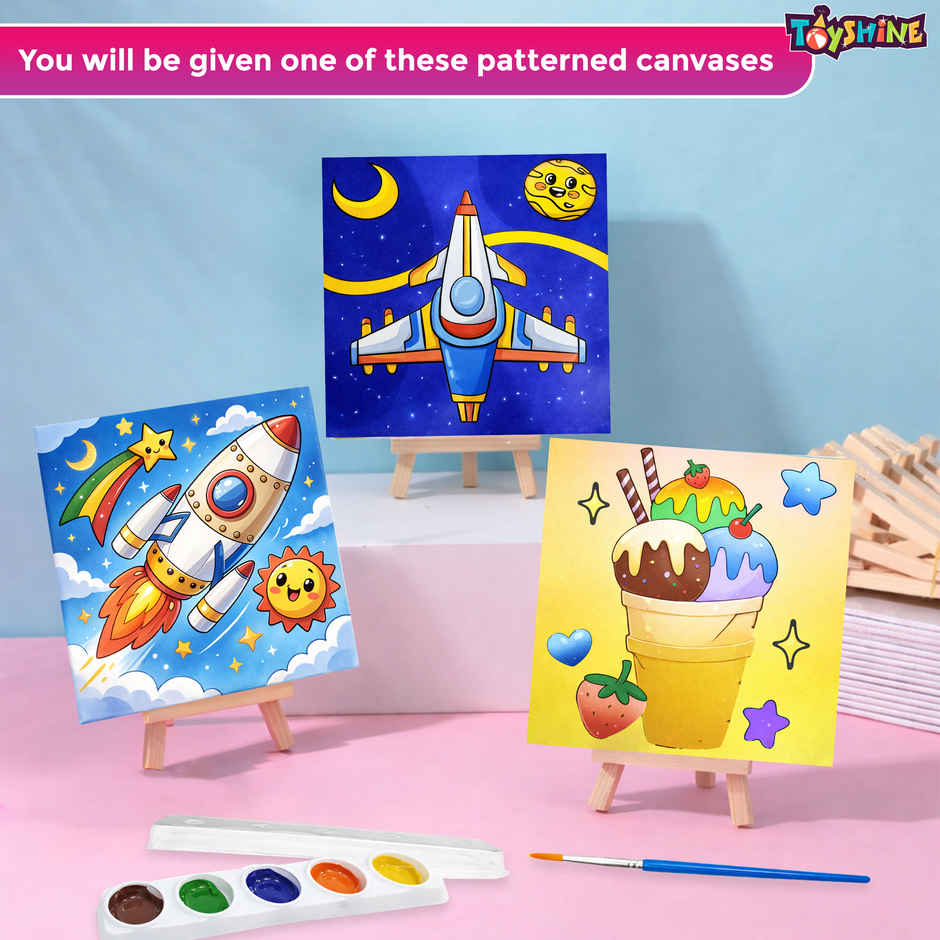 Toyshine Kids Canvas Painting Kit with Wooden Easel & Water Colors