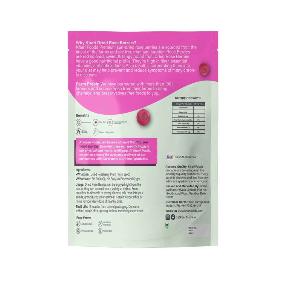 Khari Foods Dried Roseberries | On the go Snack | No Added Sugar