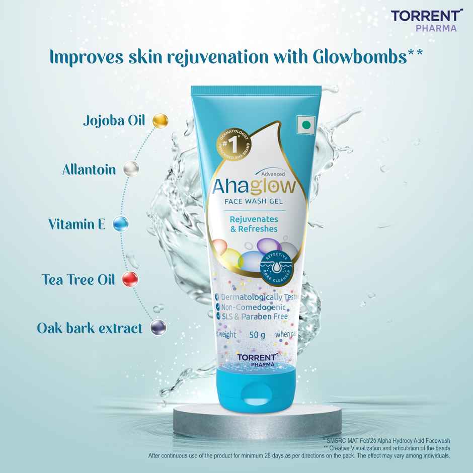 Ahaglow Advanced Face Wash Gel With Aha | Glow Bombs | Jojoba | Tea Tree Oil | Allantoin