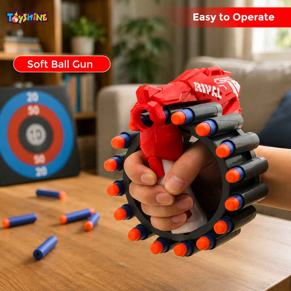 Toyshine Long Range 60ft Pull-Reload Foam Blaster with 20 EVA Bullets & Wrist Target | Toy Gun