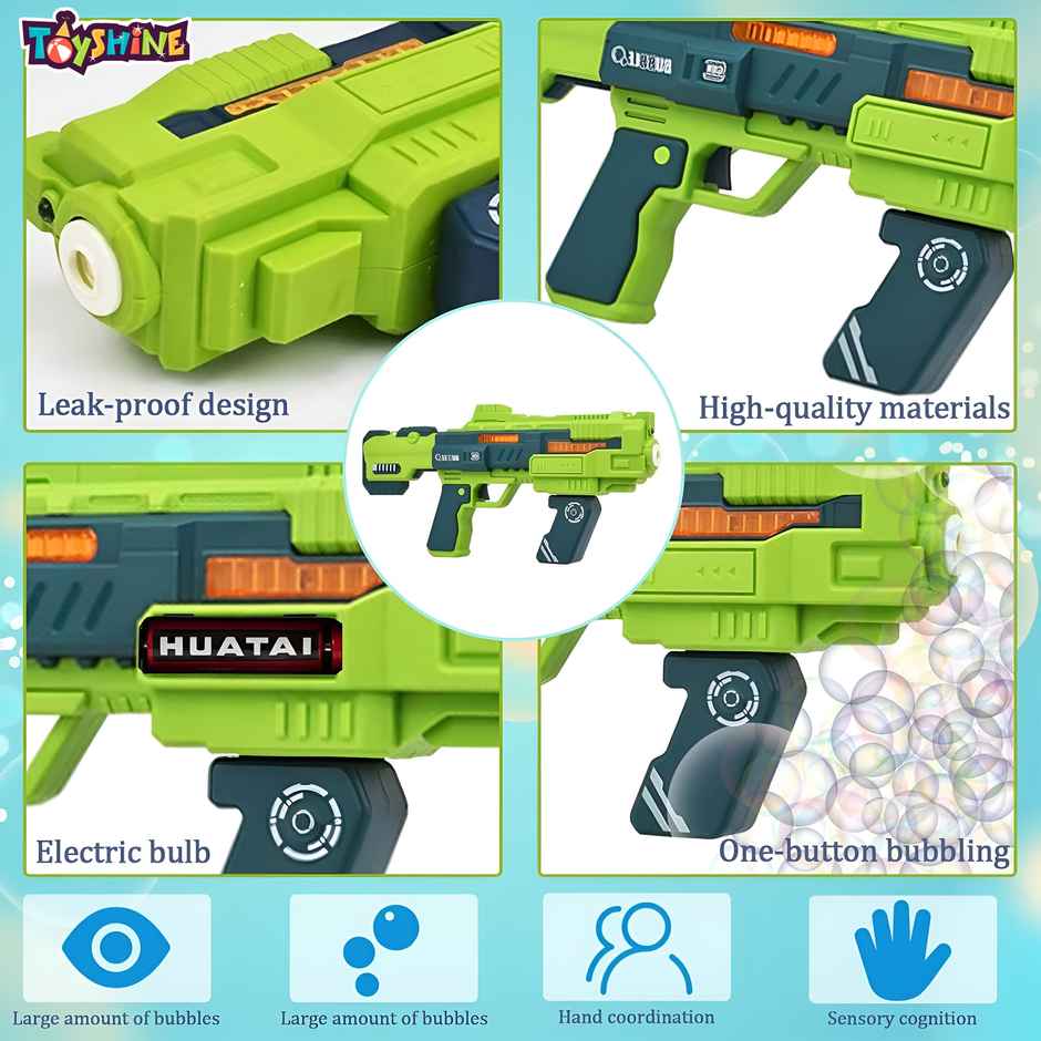 Toyshine Automatic Bubble Machine With Leak-proof Design | Led Lights & Music - Green