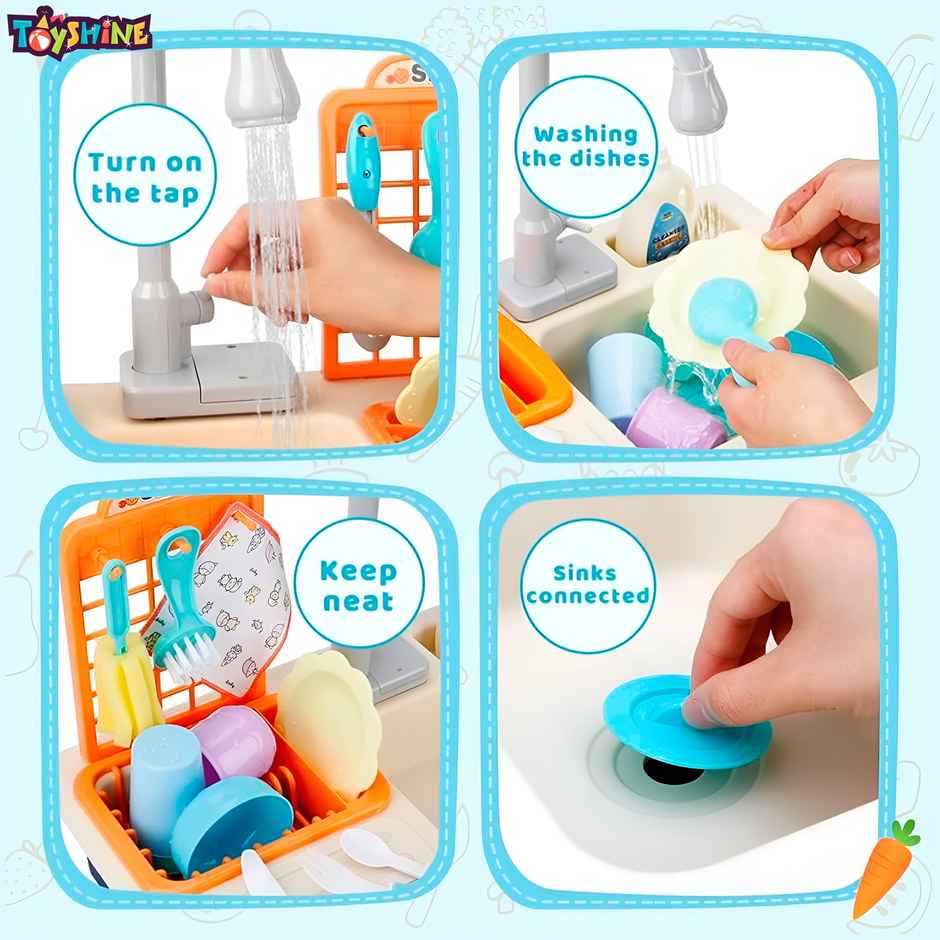 Toyshine Mist Spray Water Kitchen Playset Sink With Running Water, Blue