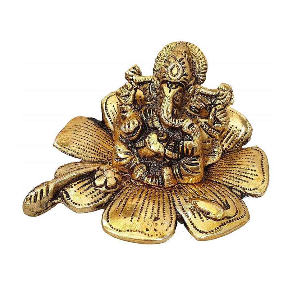 Ganesh Ji Idol with Laptop in Gold Polish | Devnidhi