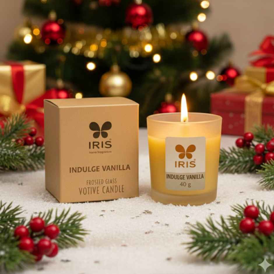 IRIS Indulge Vanilla Frosted Shot Glass Votive Scented Candle 8 Hours Burn Time | Home Decor