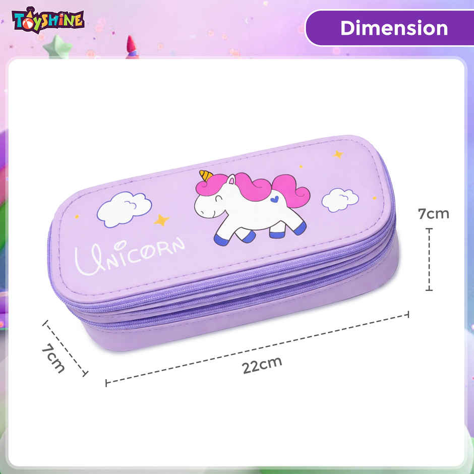 Toyshine Unicorn 2 Layer Large Capacity Pencil Pouch Handheld | Purple