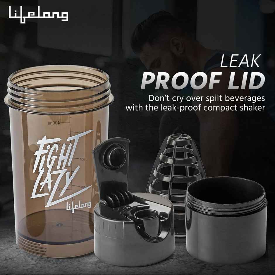 Lifelong Gym Shaker Bottle with Storage Compartment | Black | 500 ml
