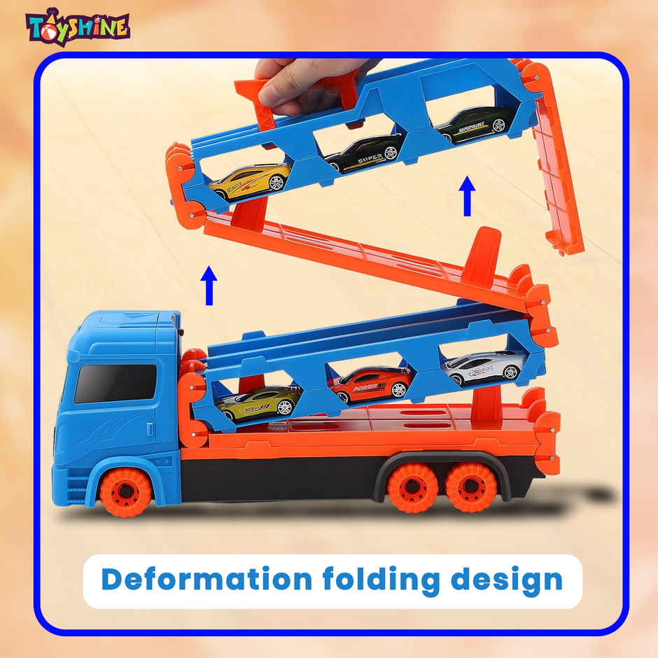 Toyshine Big Hauler Transport Truck with Foldable Race Track & 2 Diecast Cars for Kids