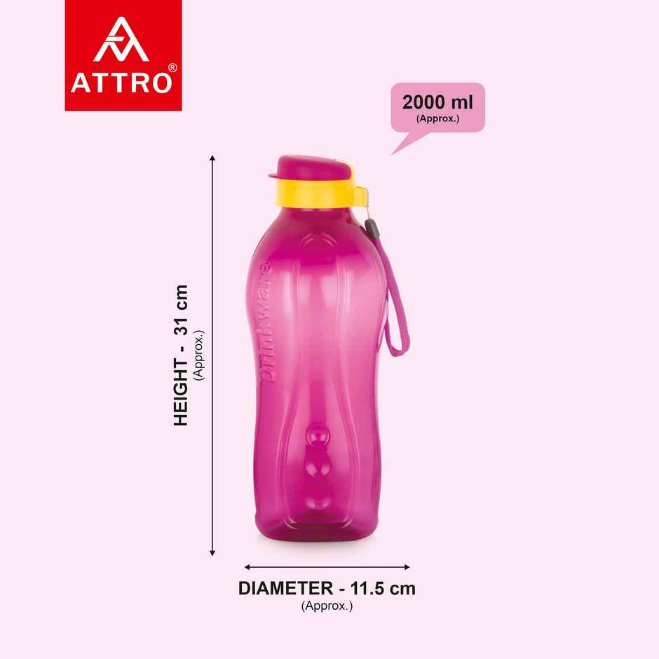 Attro Drinkware Gym 2-Liter BPA-Free Water Bottle with Leak-Proof & Easy to carry Nylon Strap Pink