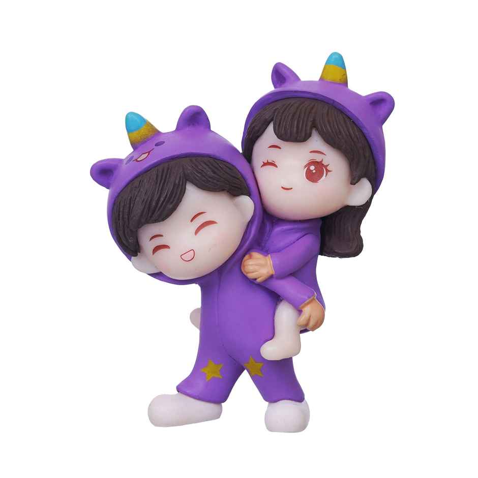 eCraftIndia Purple Miniature Cute Couple Statue Girl on Boy's Shoulder Showpiece