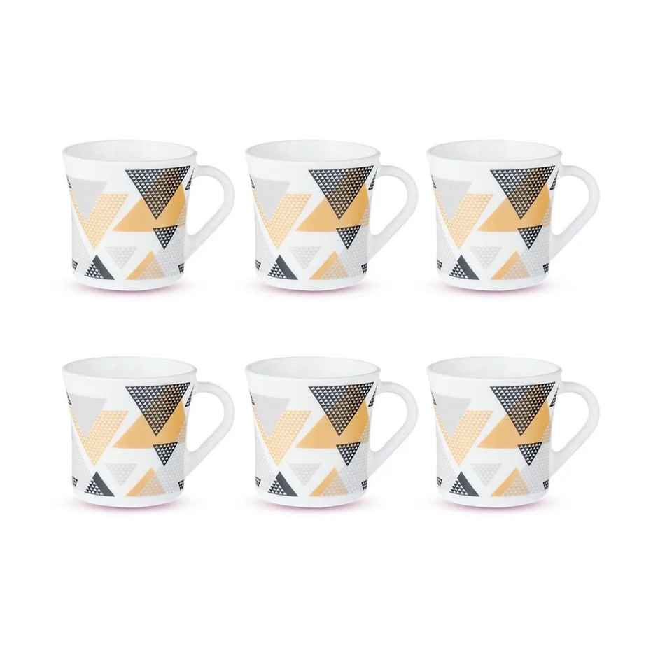 Larah By Borosil Nivaah Opalware Mug, 6 Pcs Tea/Coffee Mugs, 210Ml Each,Microwave & Dishwasher Safe