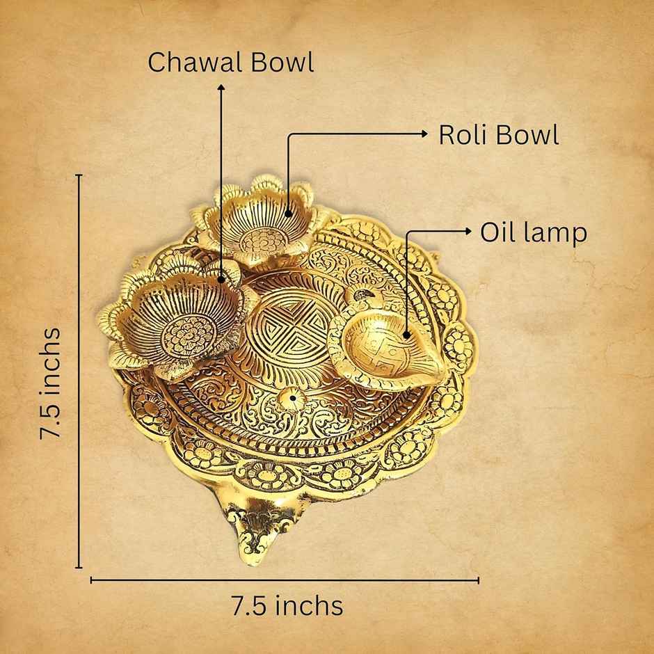 Pooja Thali Set 2+1 | Gold Polish | Medium Size | Devnidhi