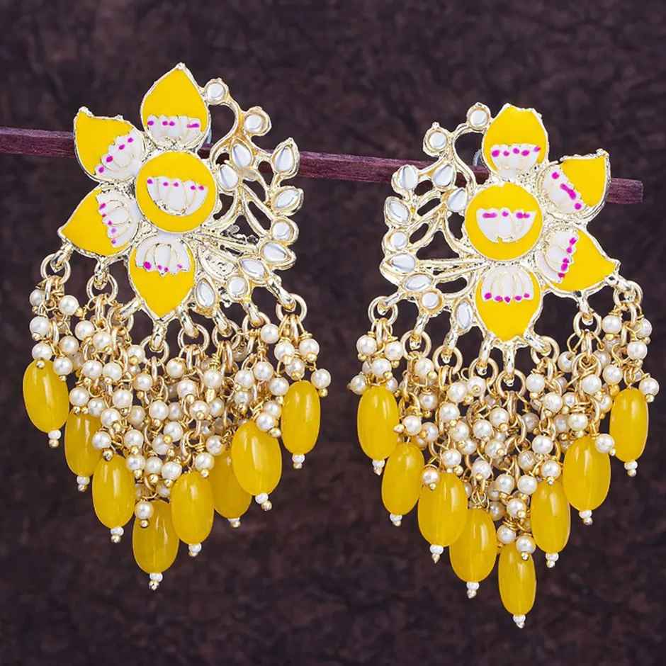Sukkhi Classic Floral Gold Plated Meenakari Earrings For Women