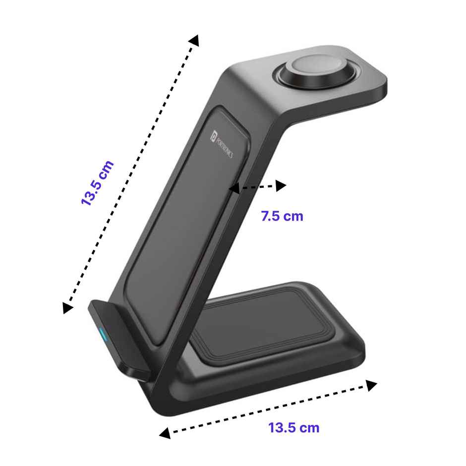 Portronics Freedom Trio 3-In-1 Wireless Charger With 15W Fast Charging - Black