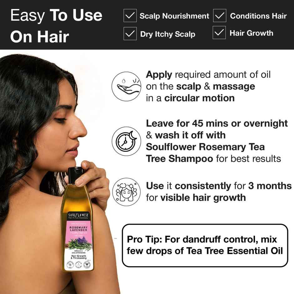 Soulflower Pure & Natural Rosemary Lavender Healthy Hair Oil For Hair Growth And Hair Fall Control