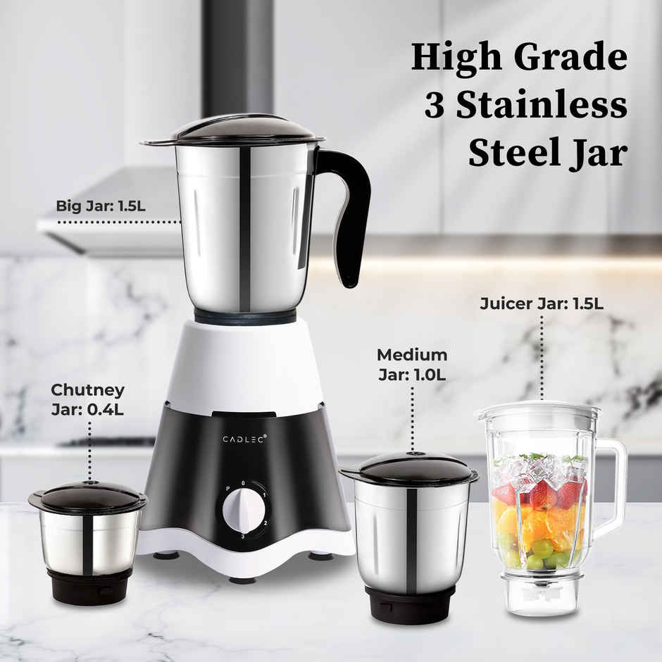 Cadlec JarGenie 4 Jar 750W Mixer Grinder | Juicer | Blender | ABS Body | Black