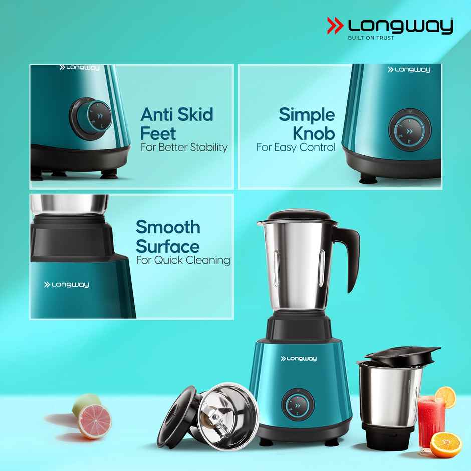 Longway Roto Max Up to 750W Max Output Juicer Mixer Grinder | 4 Jars | Teal & Black