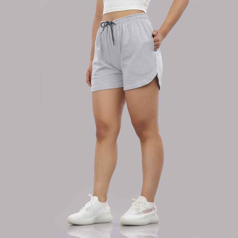 Springman Solid Grey Shorts With Elastic & Drawstring For Women | M