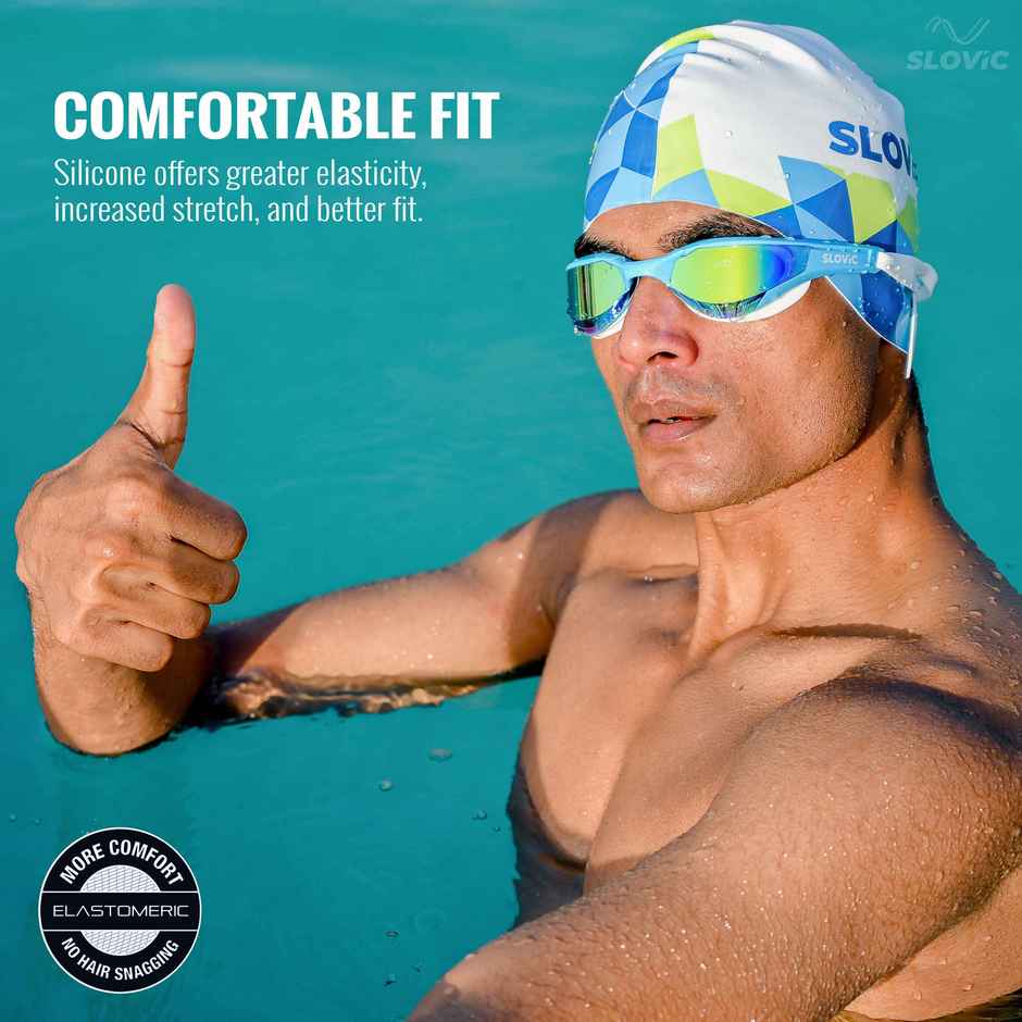 Slovic Woemn Swimming Cap - Leak-Proof, Stretchable & Secure Fit - - Printed