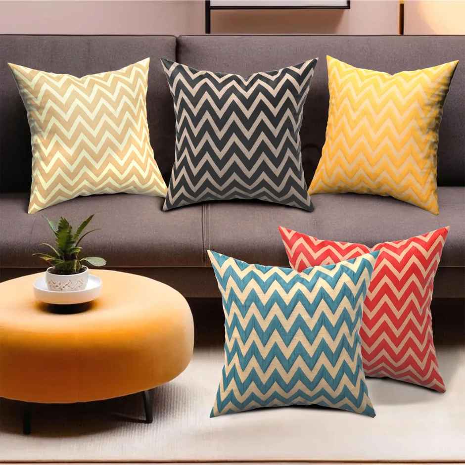 Kuber Decorative Sofa Cushion Covers | Zig Zag Golden - Multicolor