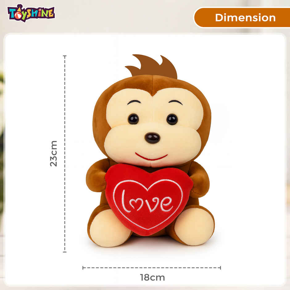 Spanker Monkey Soft Toy Cute Plush with Heart | Brown - 23 cm