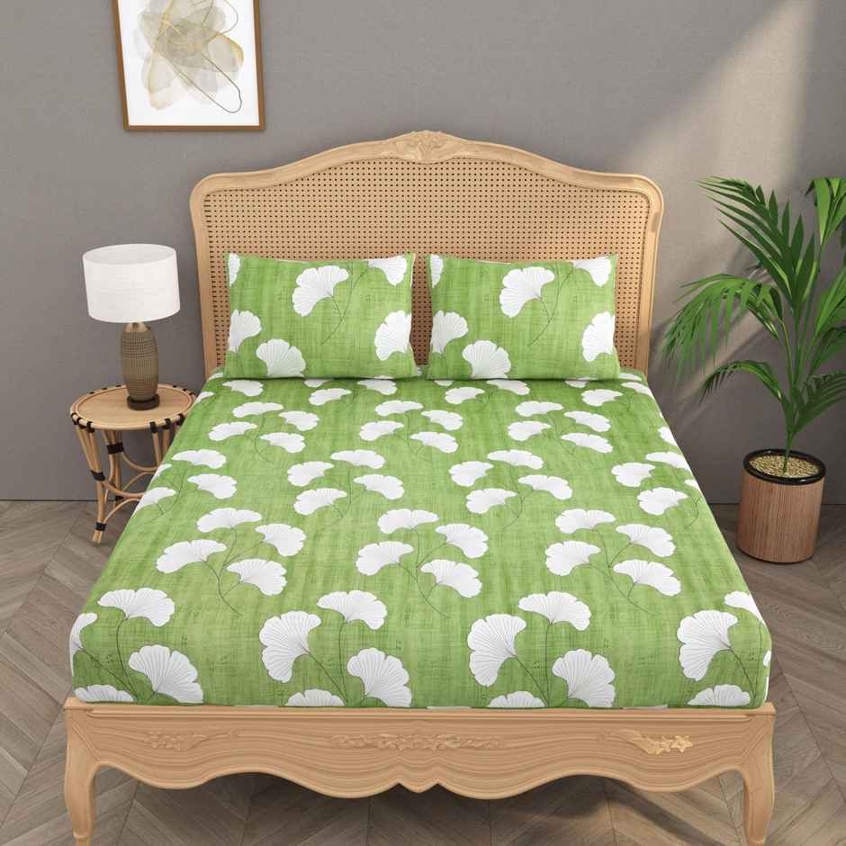 House Of Gulab 100% Cotton Double Bedsheet Floral - Green