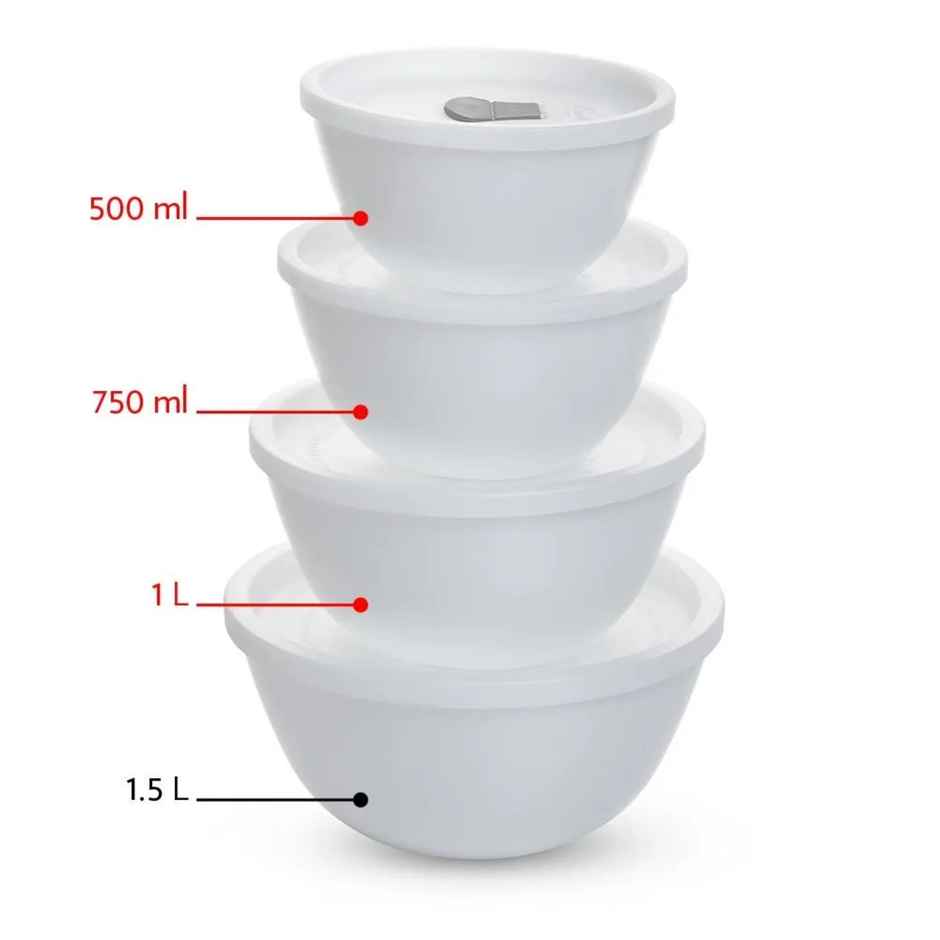 Larah By Borosil Opalware Mixing Bowl 6 Pcs Set With Lid (500Ml X 1 + 750Ml X 1 + 1000Ml X 1), White