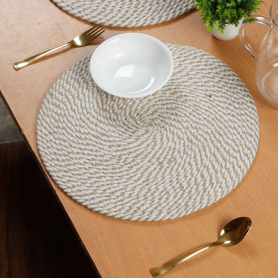 Hosta Homes Pure Cotton White & Beige Reversible Table Place Mats | Pack of 2