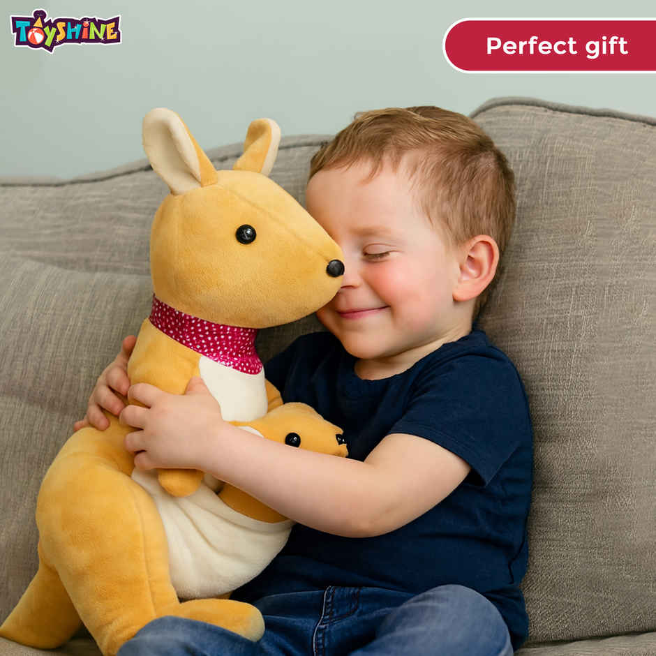Spanker Kangaroo Soft Toy with Baby Joey Cute Plush for Kids Decor - 34 cm
