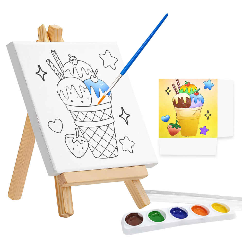 Toyshine Kids Canvas Painting Kit with Wooden Easel & Water Colors