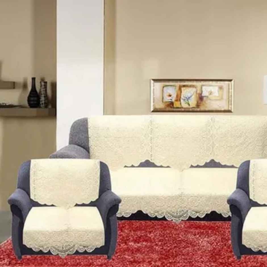 Kuber Industries Premium 5 Seater Sofa Cover | Chikankari Cotton Fabric | Cream