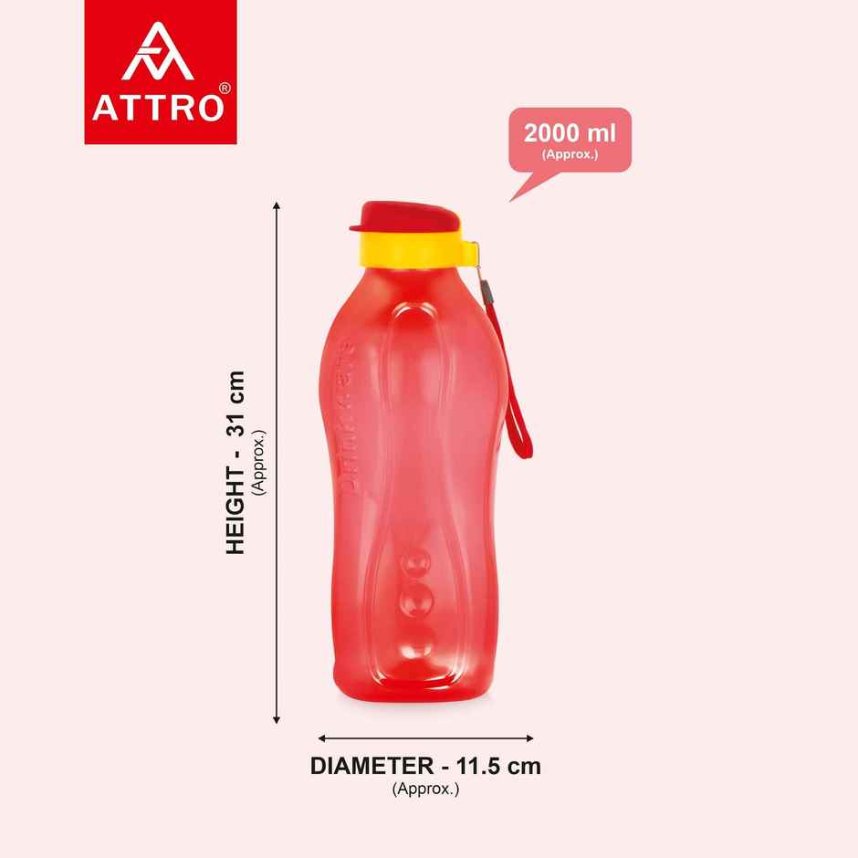 Attro Drinkware Gym 2 L BPA-Free Water Bottle with Leak-Proof & Easy to carry Nylon Strap | Red