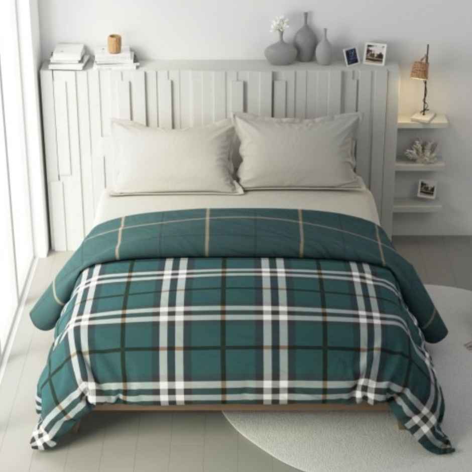 Nautica 100% Premium Cotton Fabric Comforter for All Weather | Double | Ocean Checks | Green